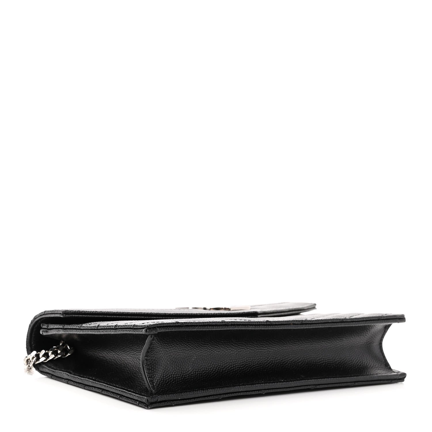 Saint Laurent Grain De Poudre Matelasse Chevron Monogram Envelope Chain Wallet Black 4 of 9