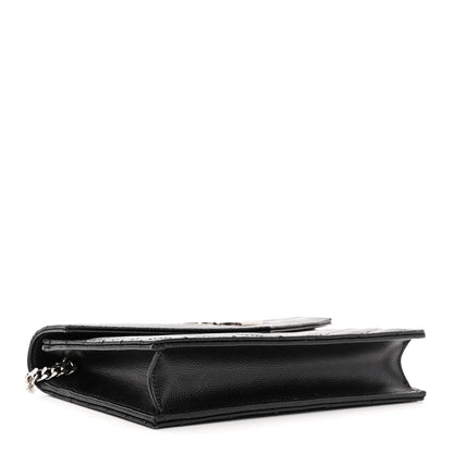 Saint Laurent Grain De Poudre Matelasse Chevron Monogram Envelope Chain Wallet Black 4 of 9