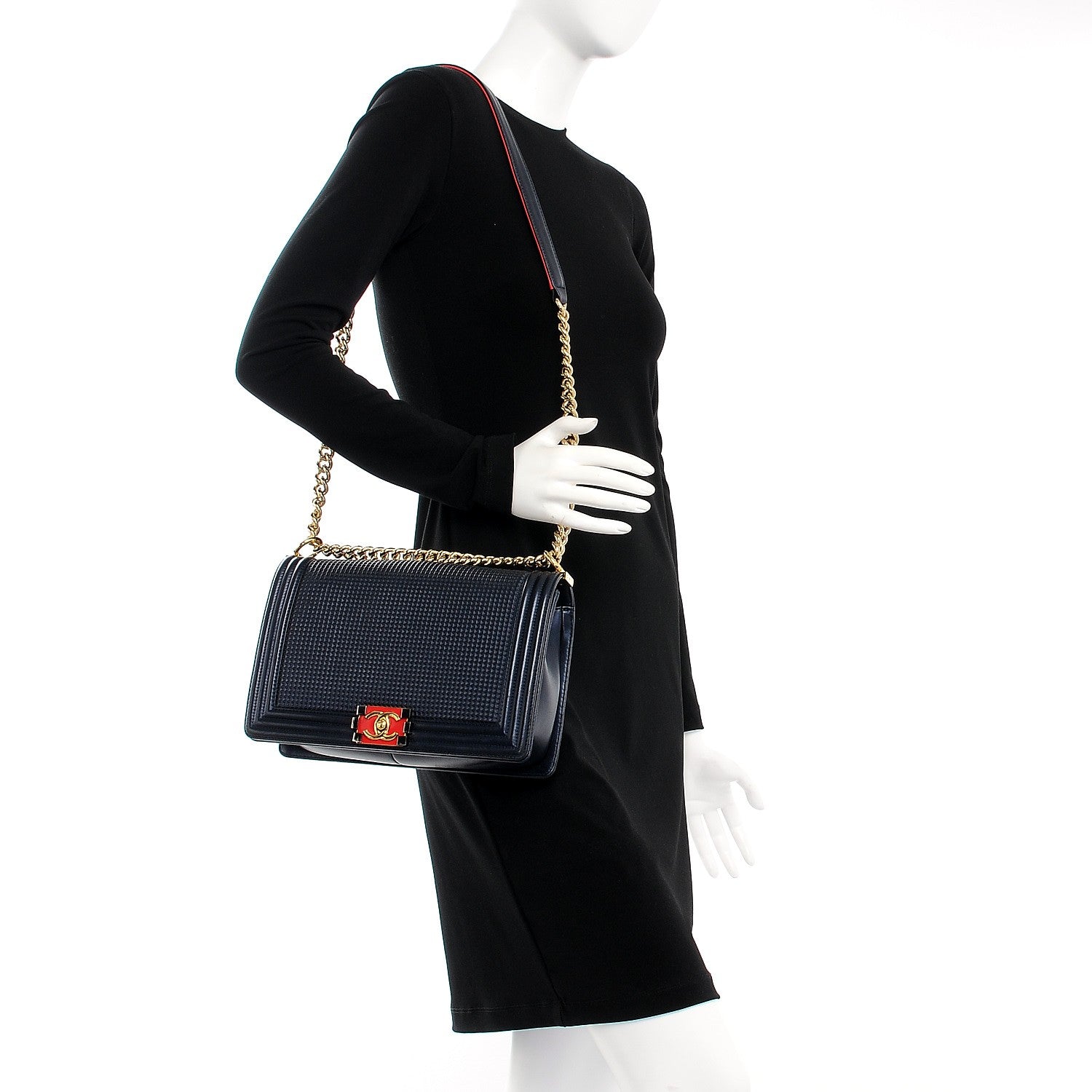 Chanel Lambskin Embossed New Medium Boy Cube Flap Navy 2 of 14