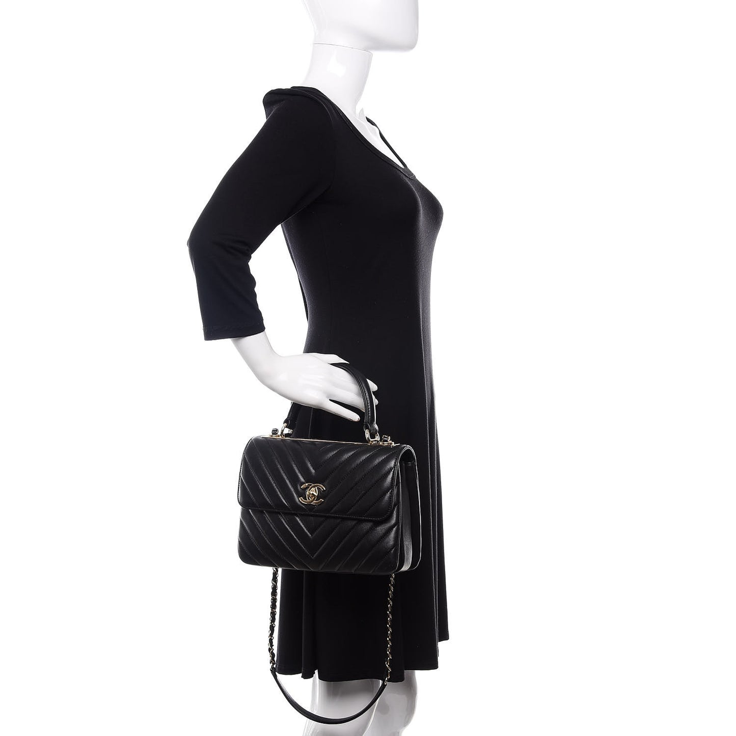 Lambskin Chevron Quilted Small Trendy CC Dual Handle Flap Bag Black