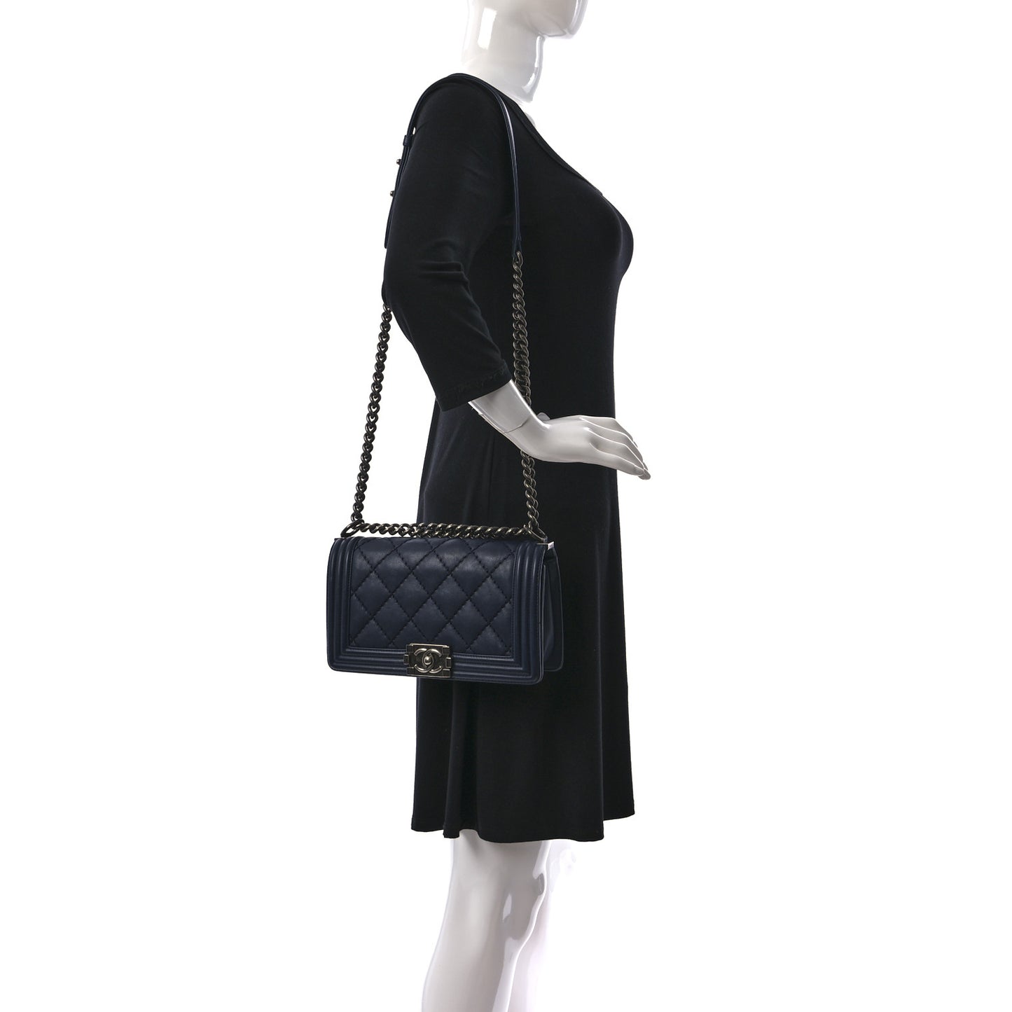 Calfskin Double Stitch Medium Boy Flap Marine