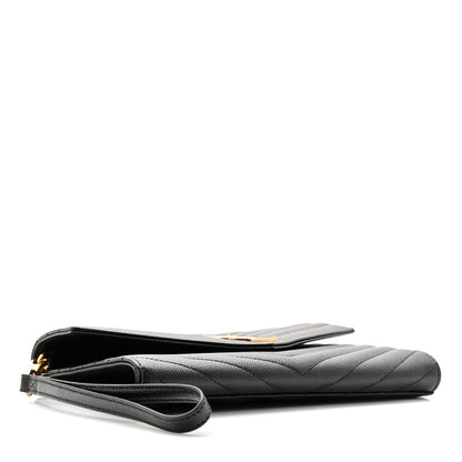 Saint Laurent Grain De Poudre Matelasse Chevron Monogram Envelope Clutch Black 4 of 9