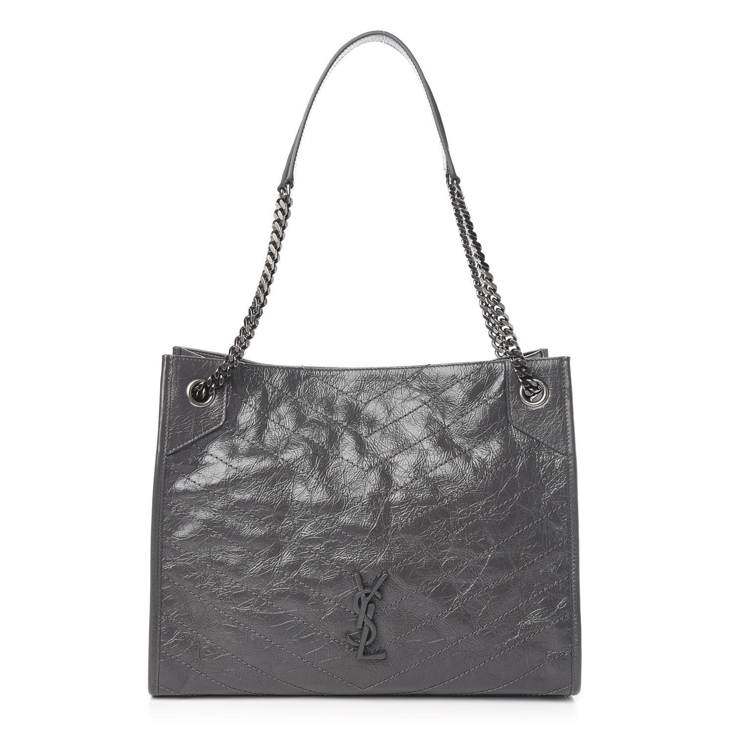 Crinkled Calfskin Matelasse Monogram Medium Niki Shopper Tote Smog