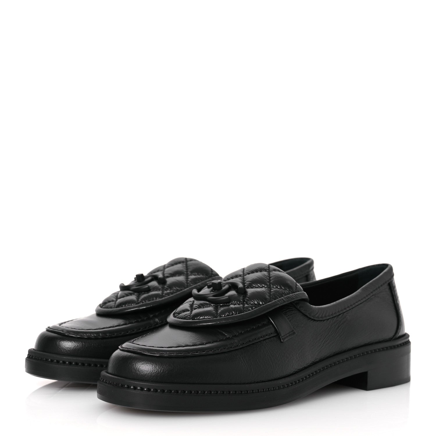 Chanel Crumpled Lambskin Quilted CC Turnlock Loafers 37 Black 4 of 11