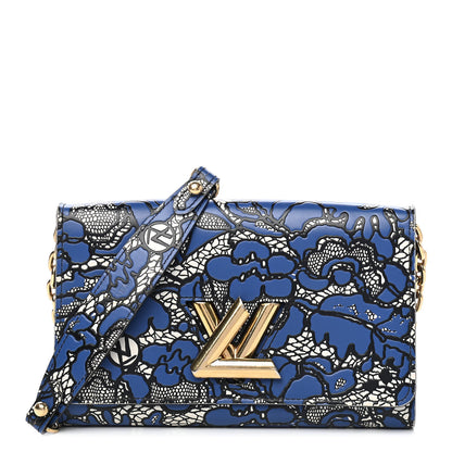 Louis Vuitton Calfskin Lace Flower Inlay Twist Chain Wallet Navy Black 1 of 9