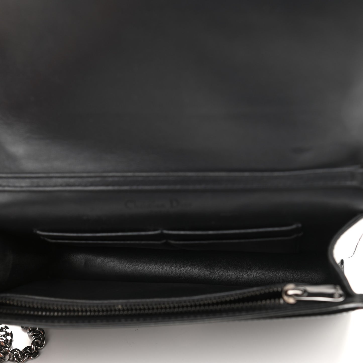 Metallic Patent Micro-Cannage Diorama Wallet on Chain Pouch Black
