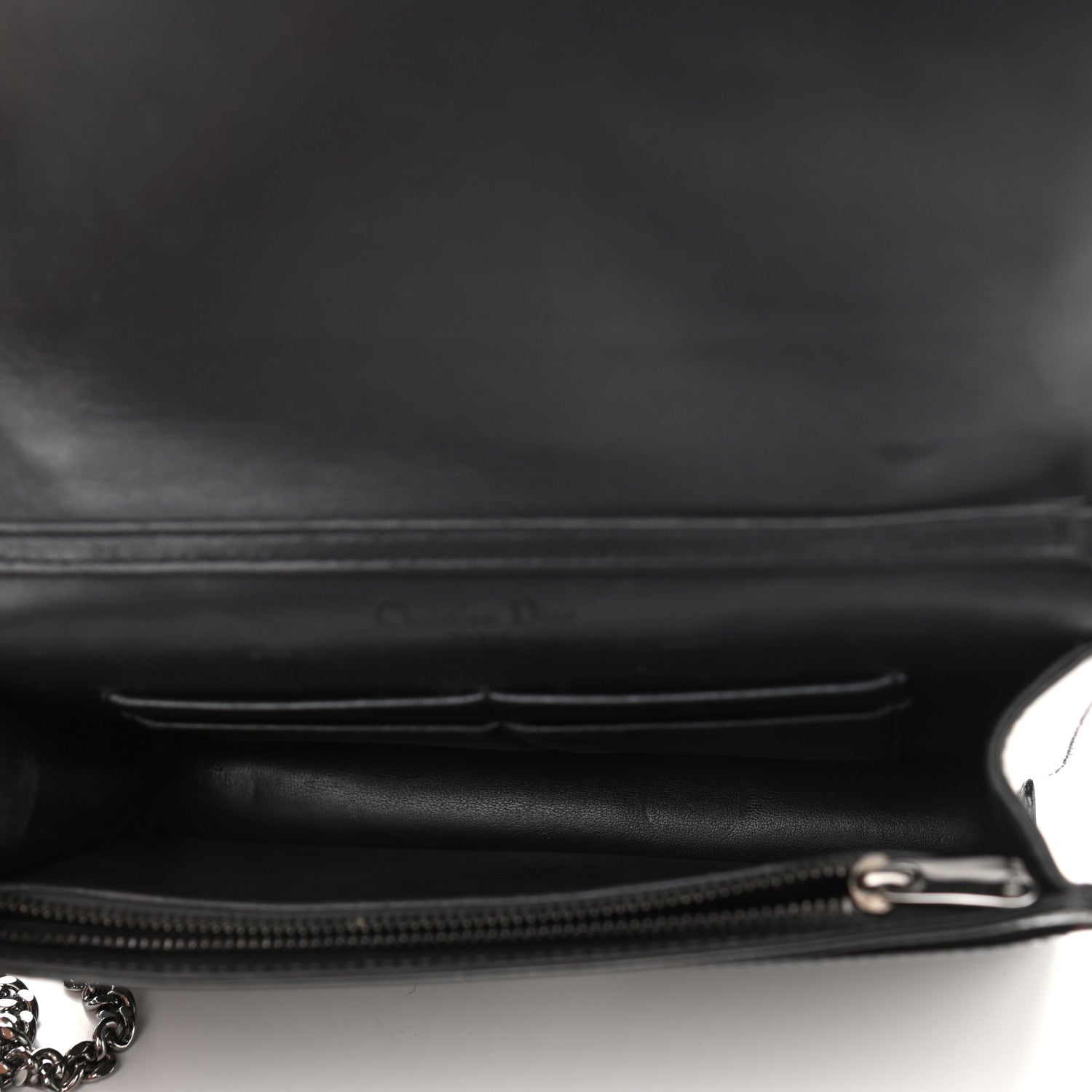 Christian Dior Metallic Patent Micro-Cannage Diorama Wallet on Chain Pouch Black 7 of 10