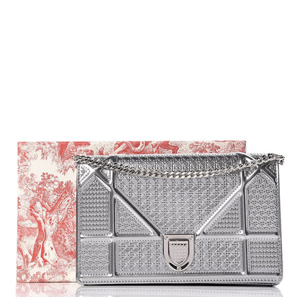 Christian Dior Metallic Patent Micro-Cannage Diorama Wallet on Chain Pouch Silver 9 of 9