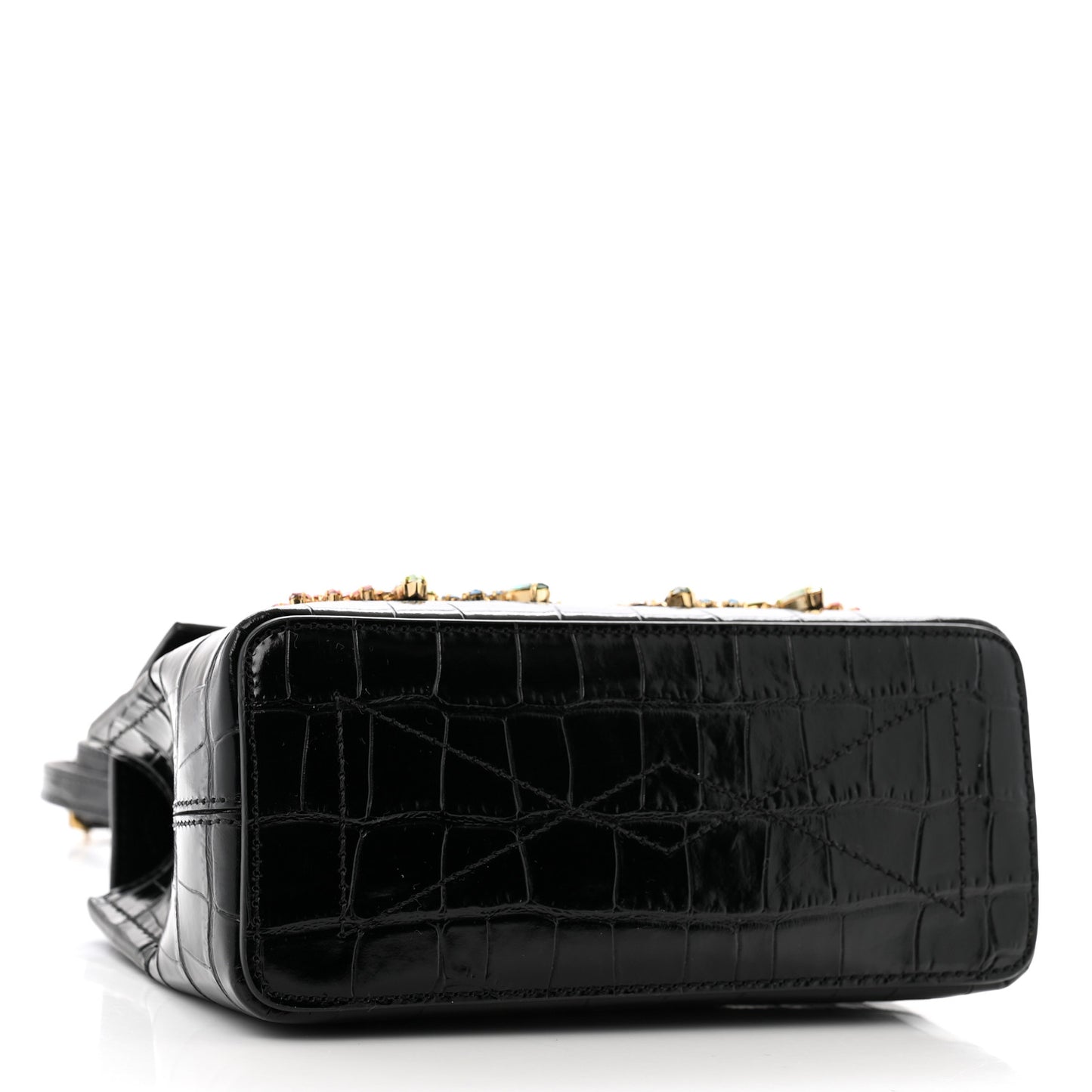 Calfskin Crocodile Embossed Embellished Micro Seaton Black Multicolor