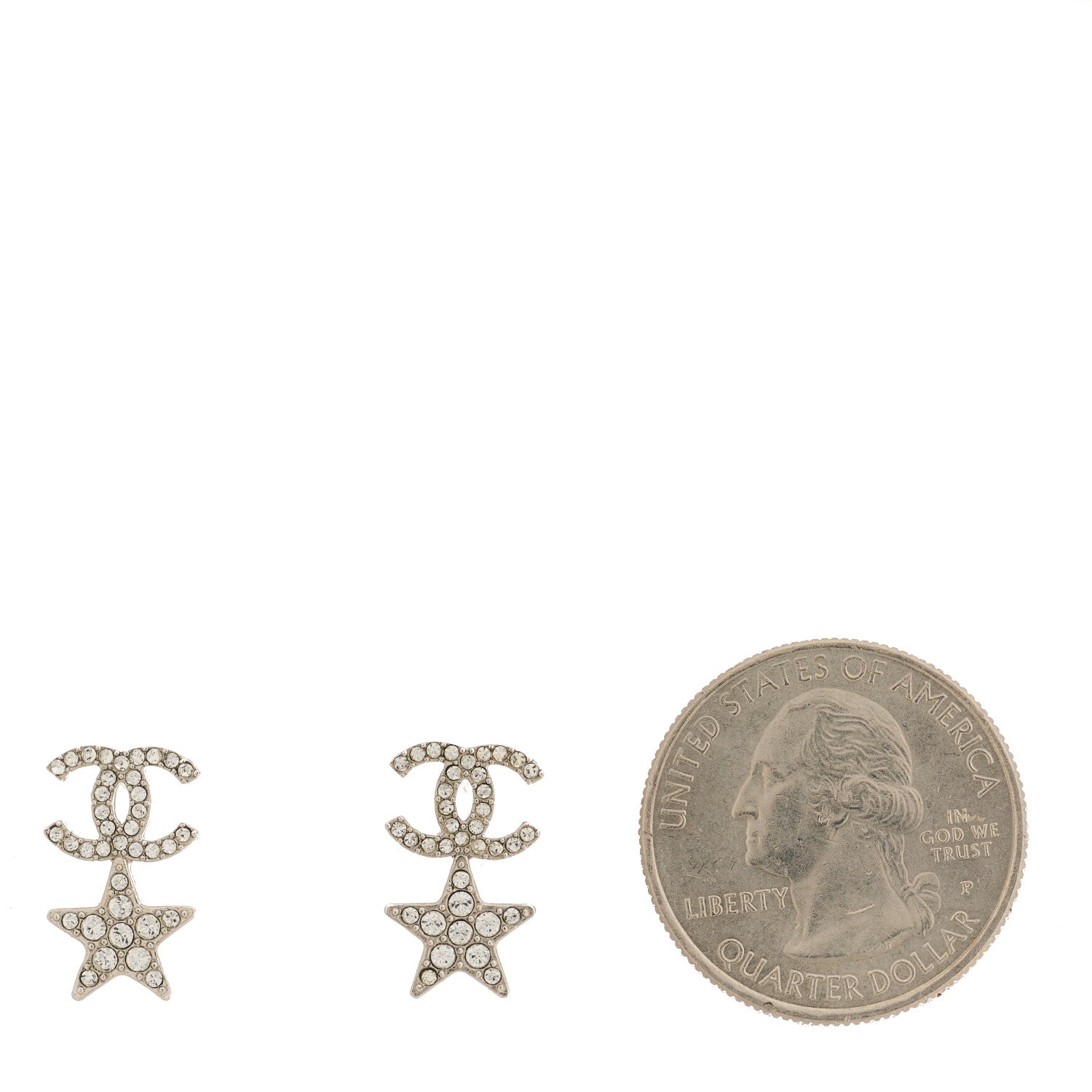 Chanel Crystal CC Starfall Drop Earrings Silver 2 of 5