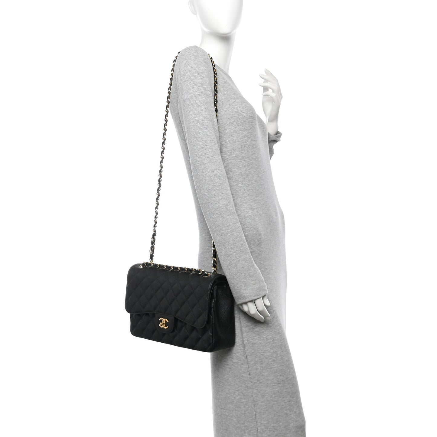 Caviar Quilted Jumbo Double Flap Black