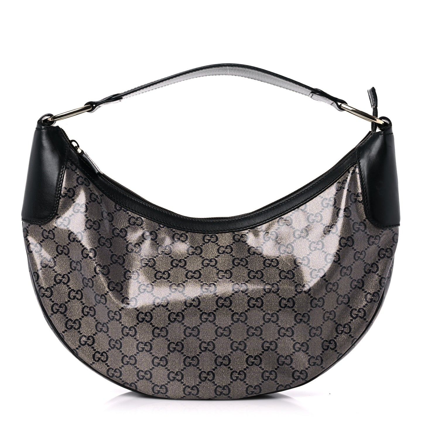 Crystal Monogram Half Moon Hobo Black