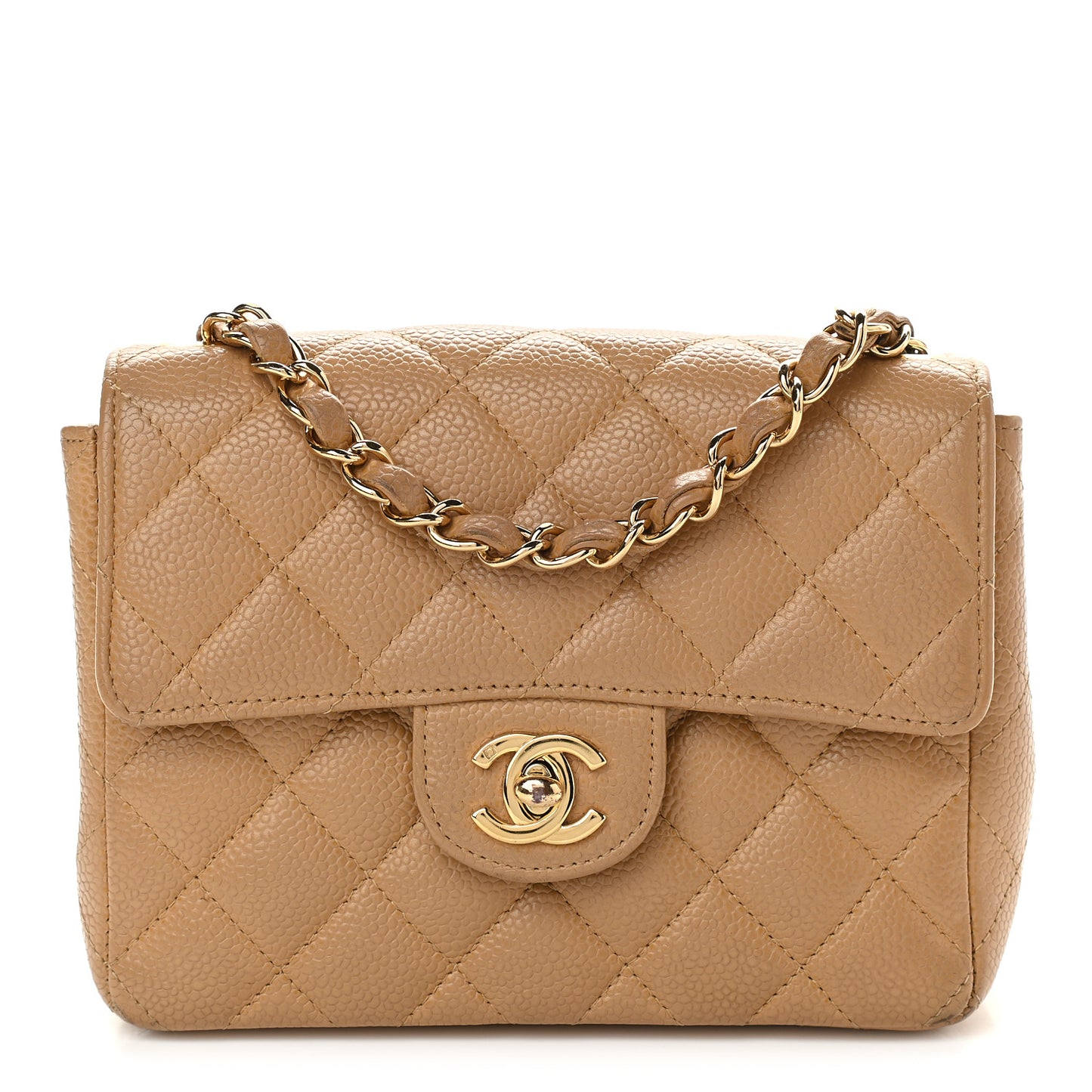 Caviar Quilted Mini Square Flap Beige