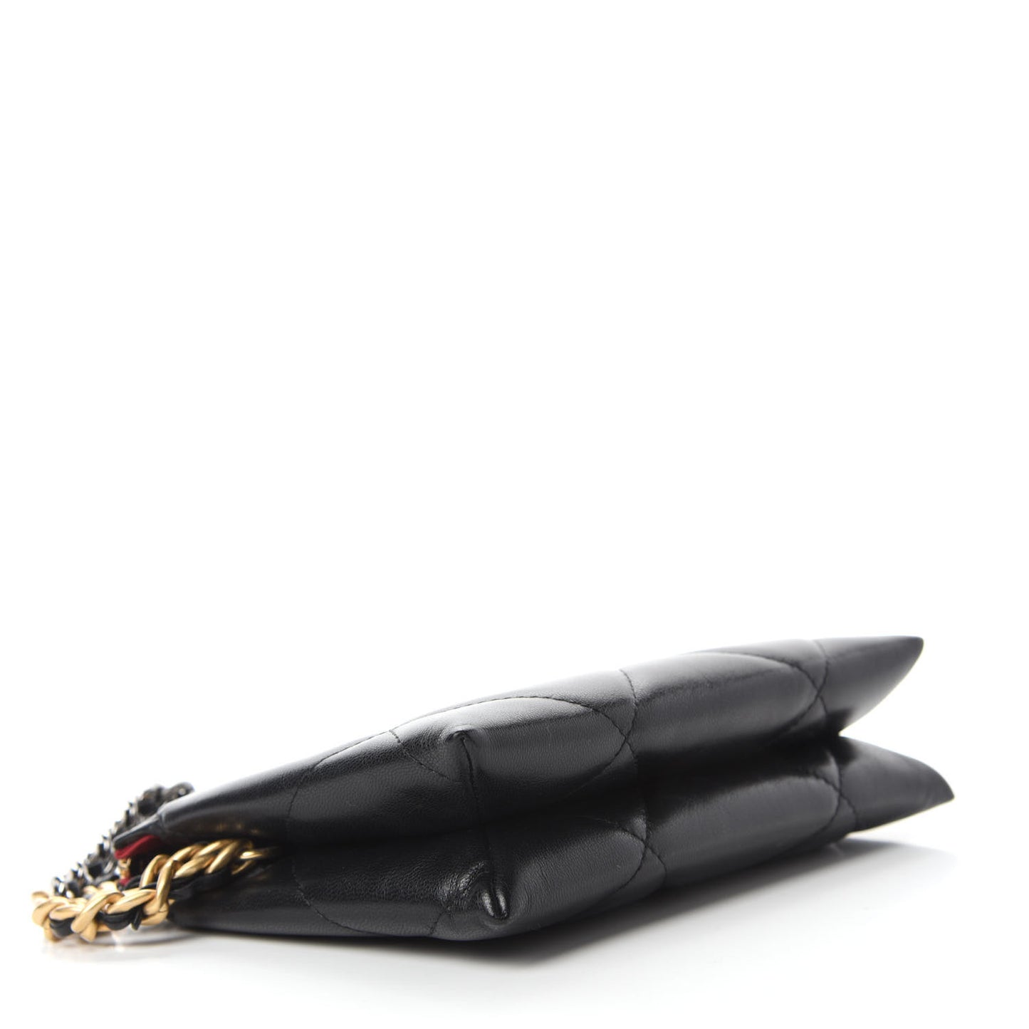 Shiny Goatskin Quilted Small Chanel 19 Pouch With Handle Black