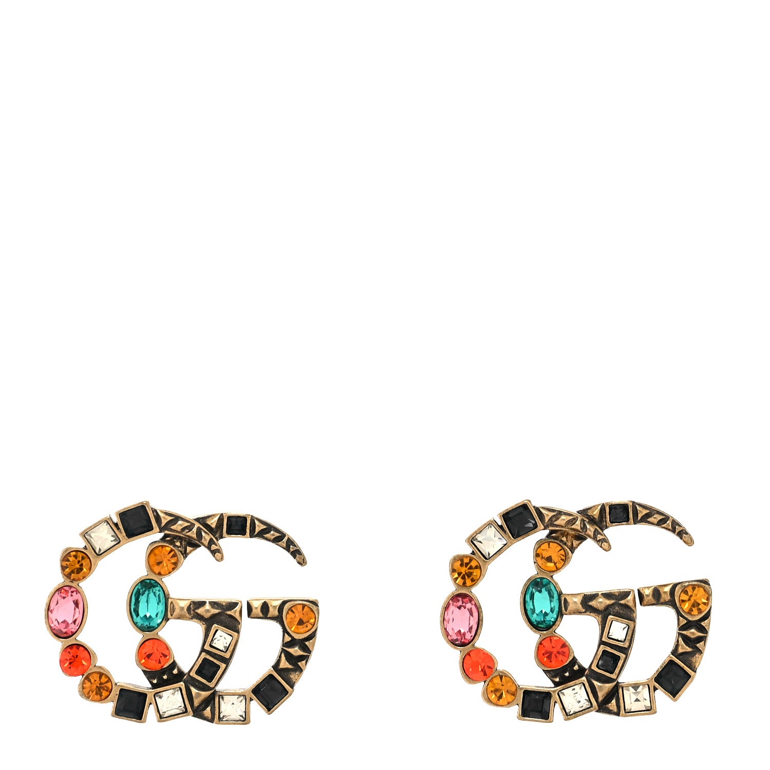 Gucci Crystal Double G Clip On Earrings Aged Gold Multicolor 1 of 5