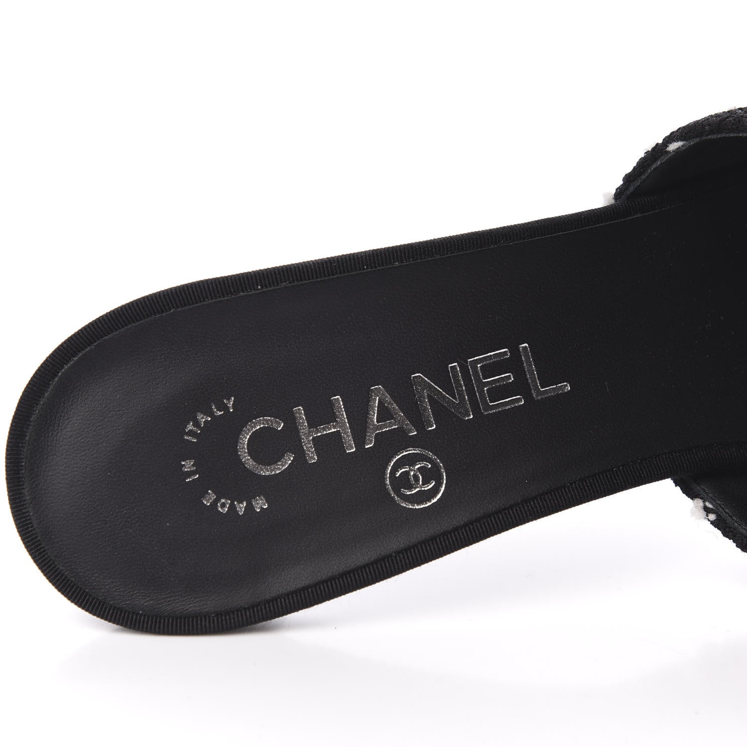 Chanel Tweed Grosgrain Pearl Mules 38.5 Black White 6 of 9