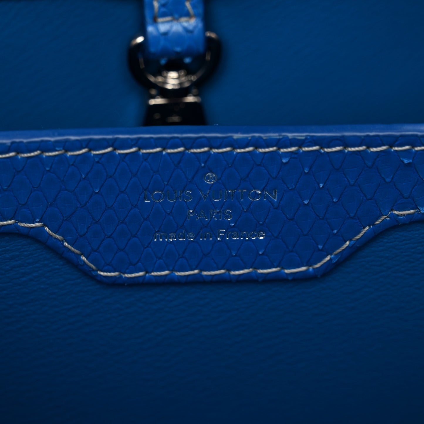 Metallic Snakeskin Bicolor Capucines BB Blue Silver