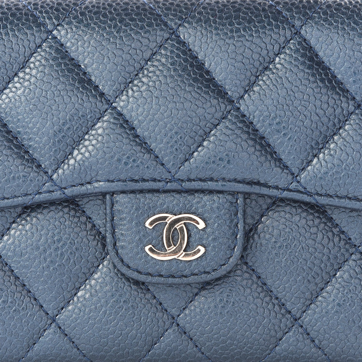 Chanel Metallic Caviar Quilted Compact Flap Wallet Dark Blue 11 of 12