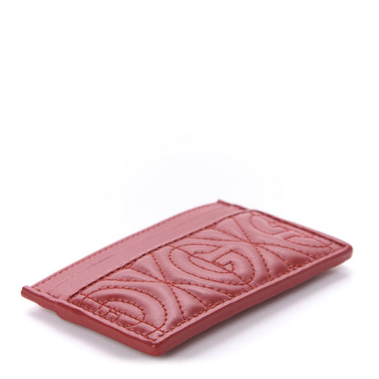 Gucci Calfskin G Rhombus Quilted Card Holder Hibiscus Red 4 of 7