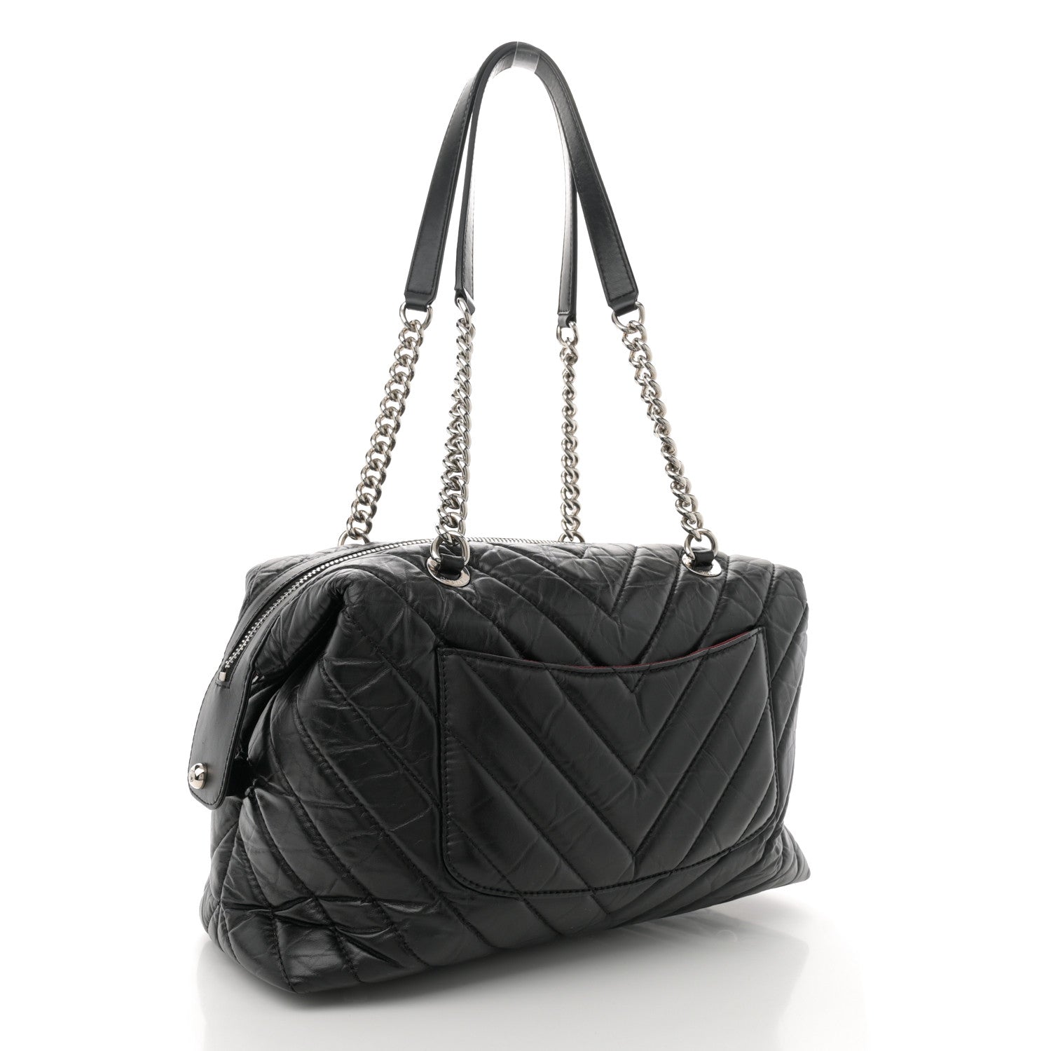 Chanel Aged Calfskin Chevron Quilted Bowling Bag Black 3 of 10