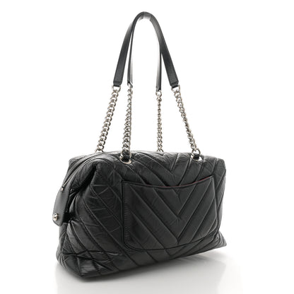 Chanel Aged Calfskin Chevron Quilted Bowling Bag Black 3 of 10