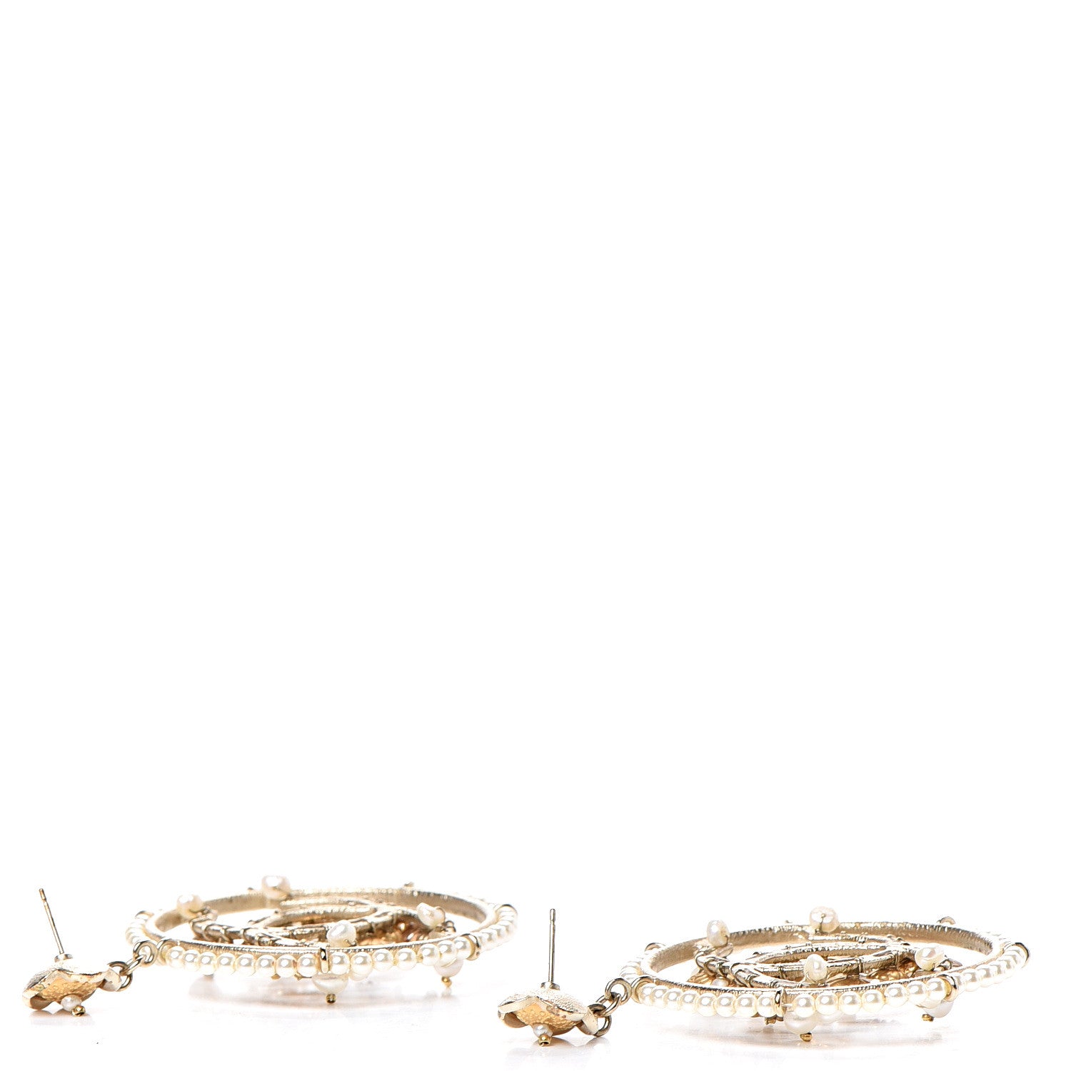 Chanel Pearl CC Drop Hoop Earrings Light Gold 3 of 6