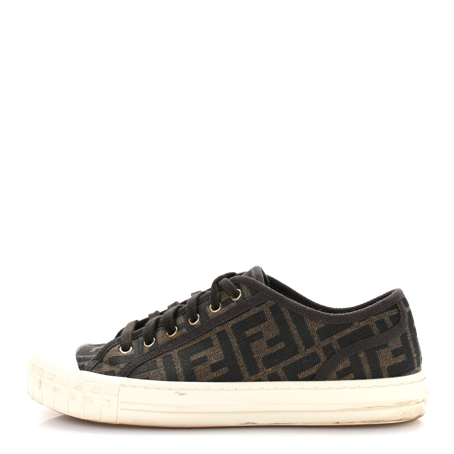 Fendi Fabric Jacquard FF Womens Domino Low Top Sneakers 40 Tobacco 1 of 8