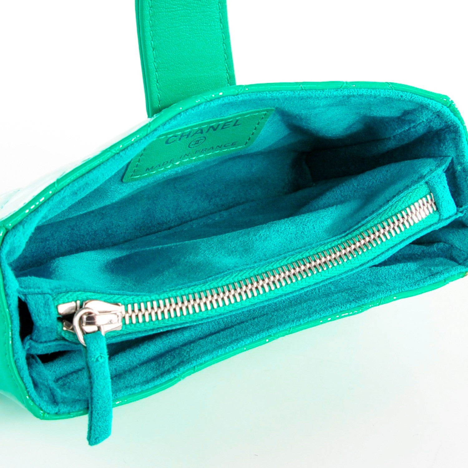 Chanel Patent Quilted Mini Phone Holder Clutch Green 6 of 8