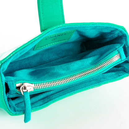 Chanel Patent Quilted Mini Phone Holder Clutch Green 6 of 8