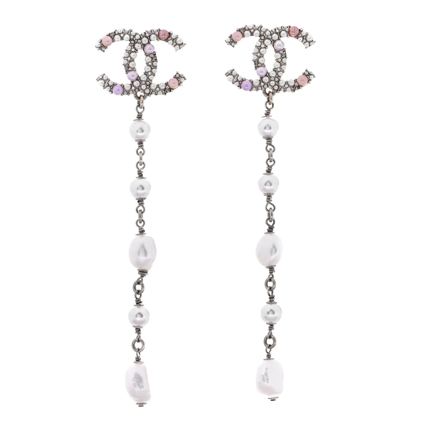 Pearl Crystal CC Charms Dangle Earrings Light Gold Pink