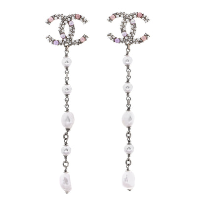 Chanel Pearl Crystal CC Charms Dangle Earrings Light Gold Pink 1 of 4