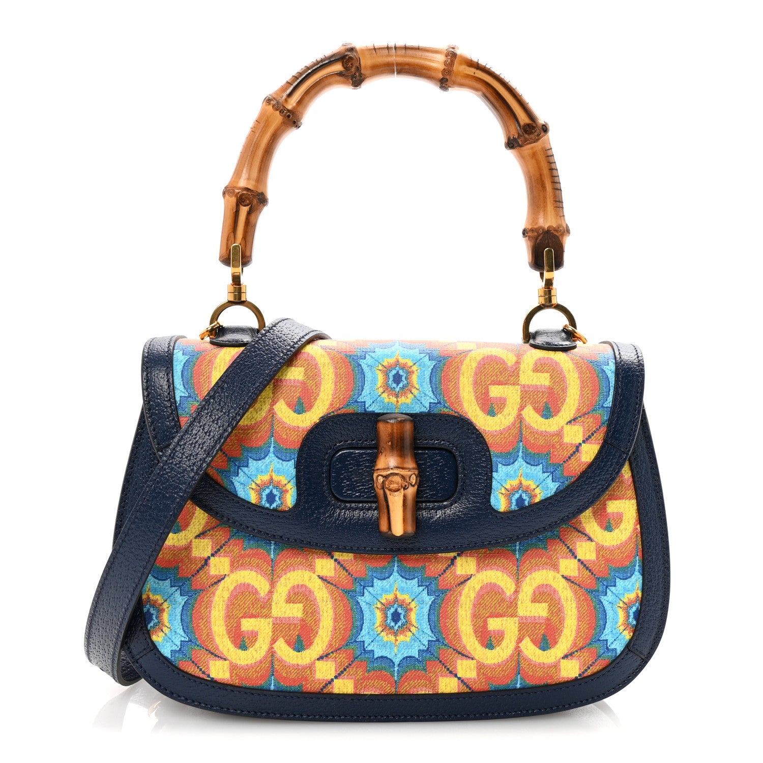 Gucci Calfskin Kaleidoscope Medium Bamboo 1947 Top Handle Bag Blue Orange Multicolor Blue Agata 1 of 9