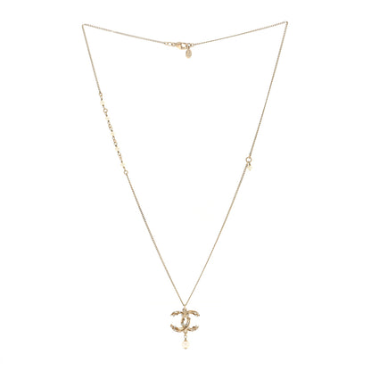 Chanel Pearl Crystal CC Drop Necklace Gold 3 of 4
