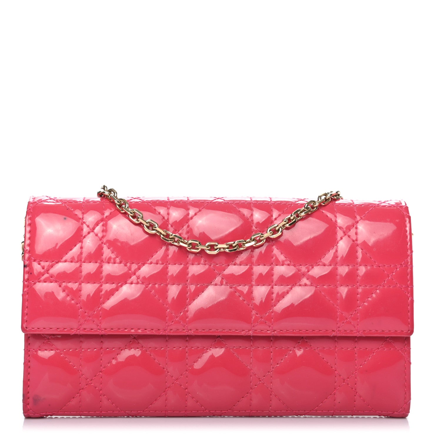 Christian Dior Patent Cannage Rendezvous Chain Wallet Fuchsia 868751 ...