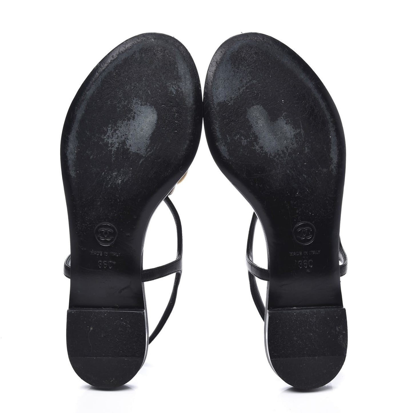 Patent Camellia Thong Sandals 36 Black White