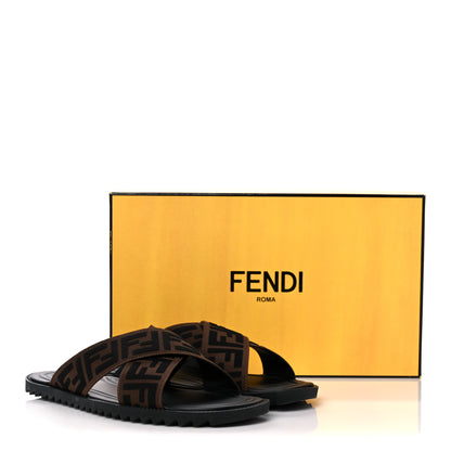 Fendi Fabric Rubber Macro FF Embroidered Mens Crisscross Slide Sandals 9 Maya Black 9 of 9