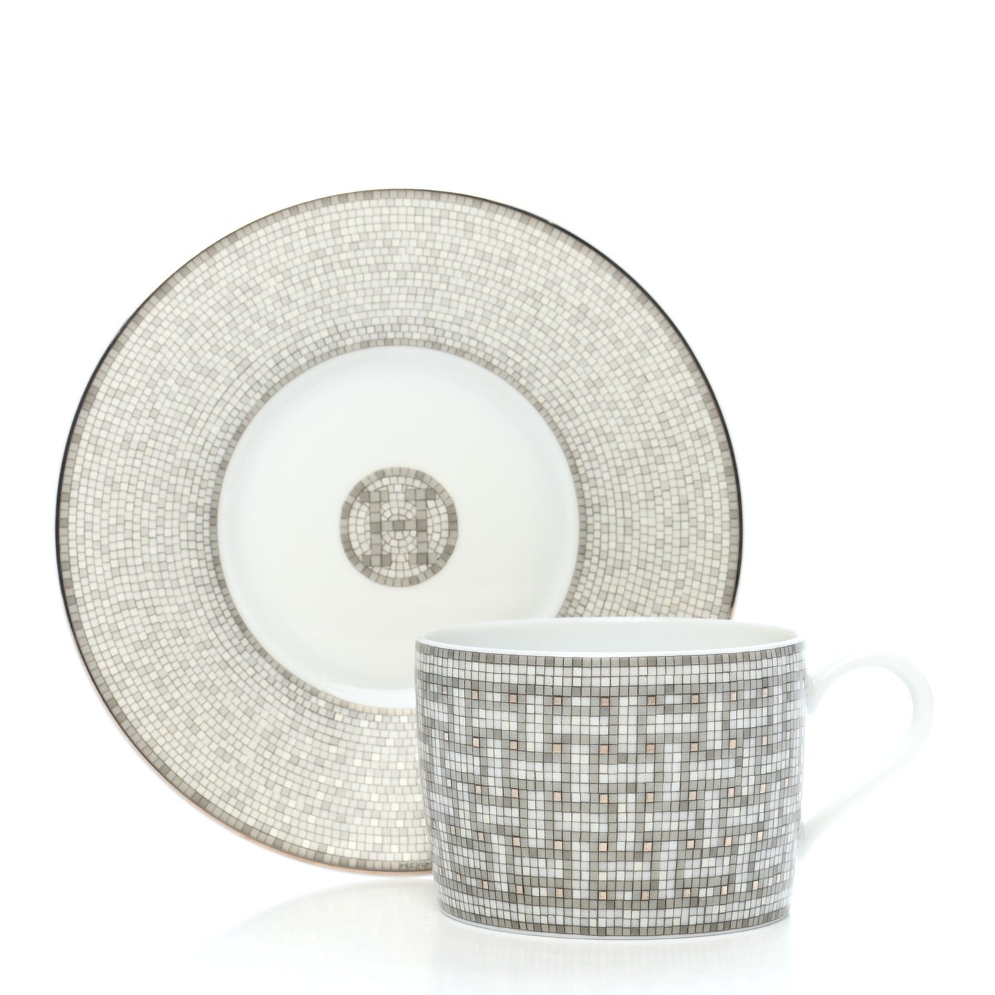 Porcelain Mosaique Au 24 Platine Tea Cup And Saucer Set Of 2 Platinum