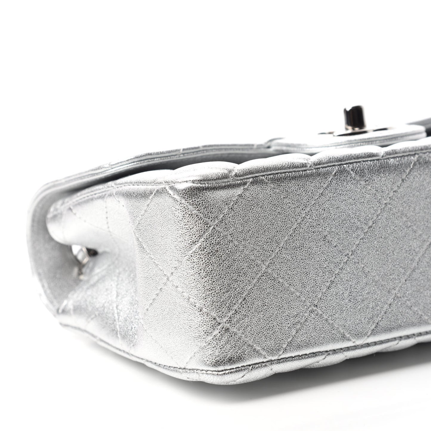Metallic Lambskin Quilted Mini Rectangular Flap Silver