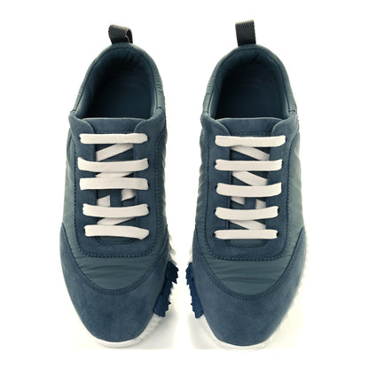 Hermes Parachute Fabric Suede Goatskin Bouncing Sneakers 37.5 Bleu Bleu Pinede 4 of 8