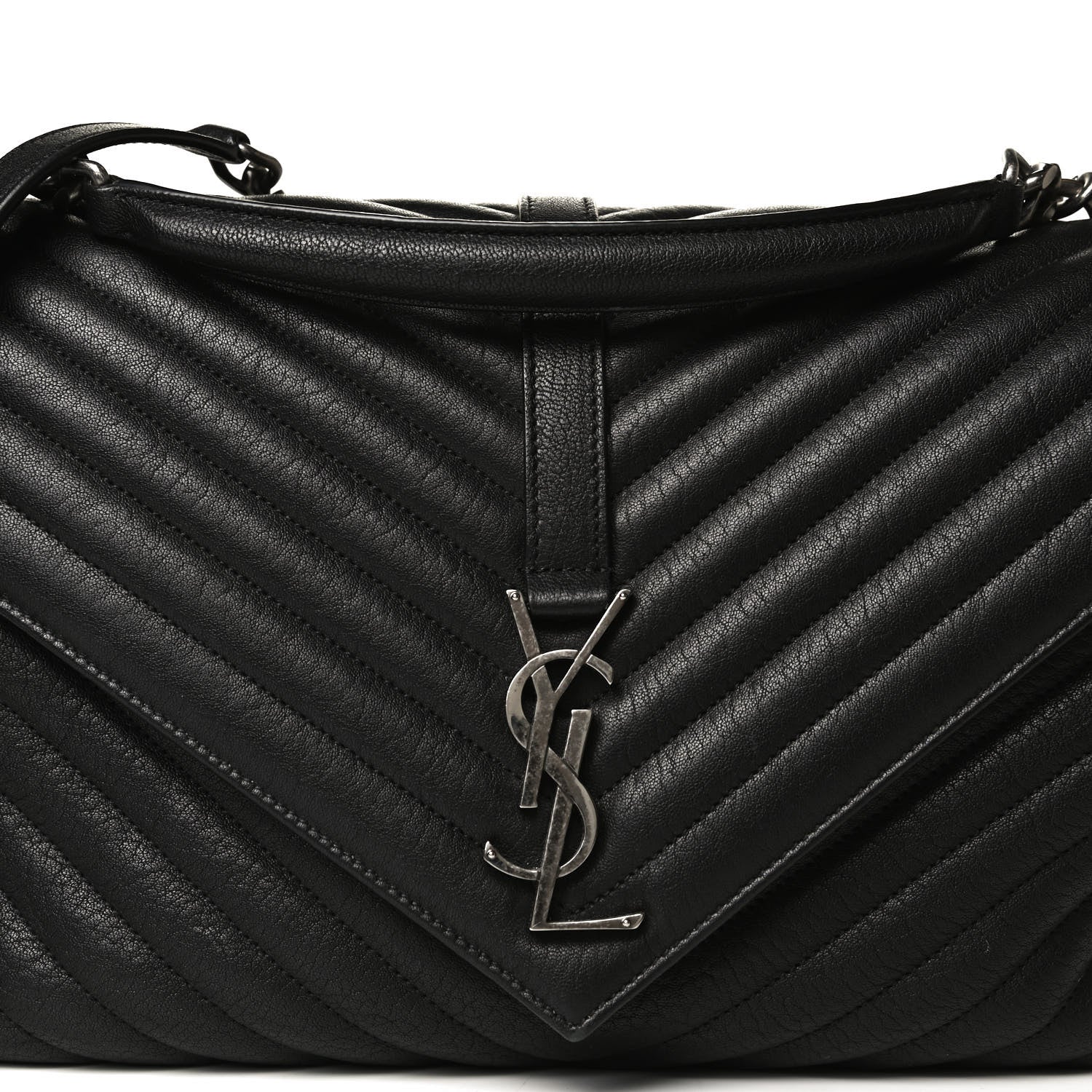 Saint Laurent Sheepskin Matelasse Chevron Monogram Large College Satchel Black 14 of 25