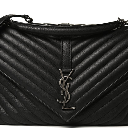 Saint Laurent Sheepskin Matelasse Chevron Monogram Large College Satchel Black 14 of 25