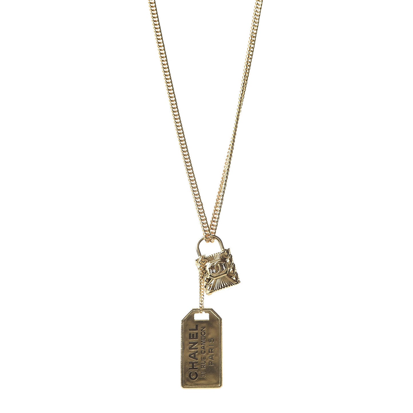 CC Padlock ID Dog Tag Charm Necklace Gold