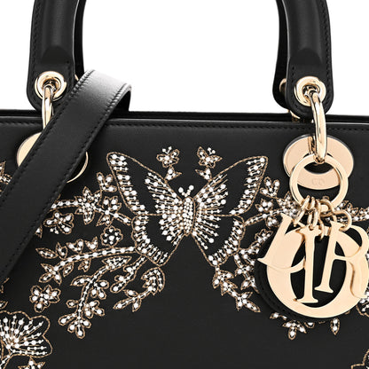 Christian Dior Calfskin Beaded Embroidered Ramage Butterfly Medium Lady Dior Black White Black White 8 of 10