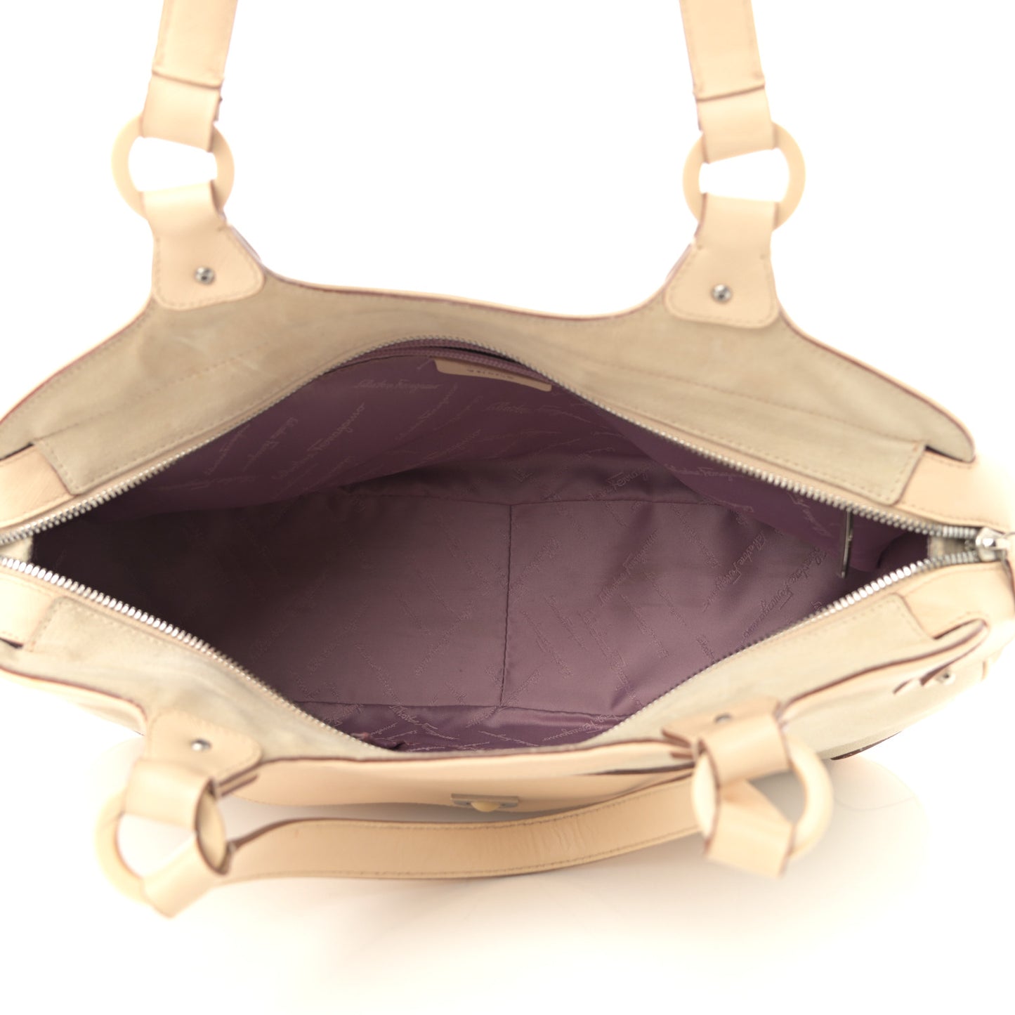 Suede Hammered Calfskin Gancini Satchel Beige