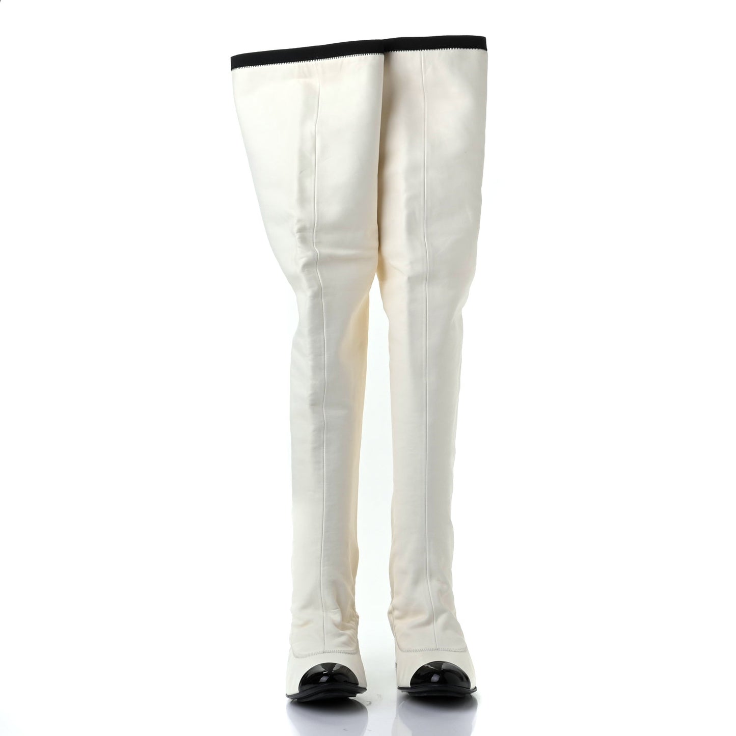 Lambskin Patent Cap Toe Over the Knee Boots 37 White