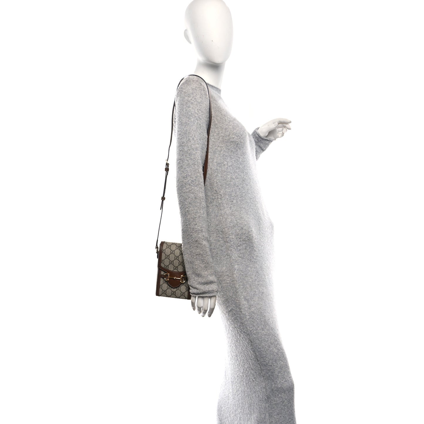 GG Supreme Monogram Mini Horsebit 1955 Crossbody Bag Beige Brown Sugar