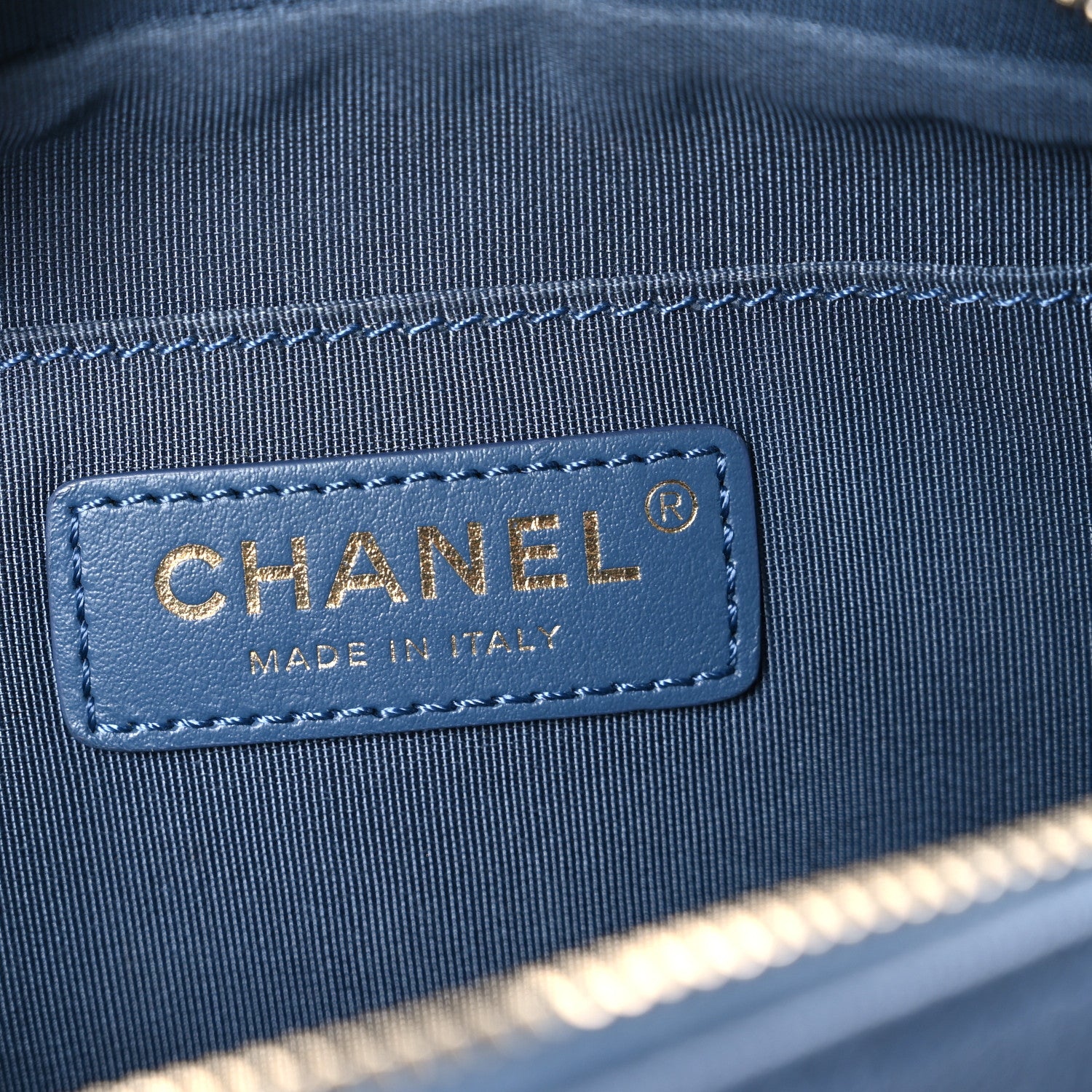 Chanel Metallic Goatskin Quilted Casual Trip Waist Bag Blue 6 of 10