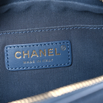 Chanel Metallic Goatskin Quilted Casual Trip Waist Bag Blue 6 of 10