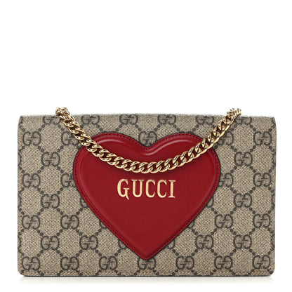 Gucci GG Supreme Monogram Script Logo Heart Wallet on Chain Beige Brown 1 of 13