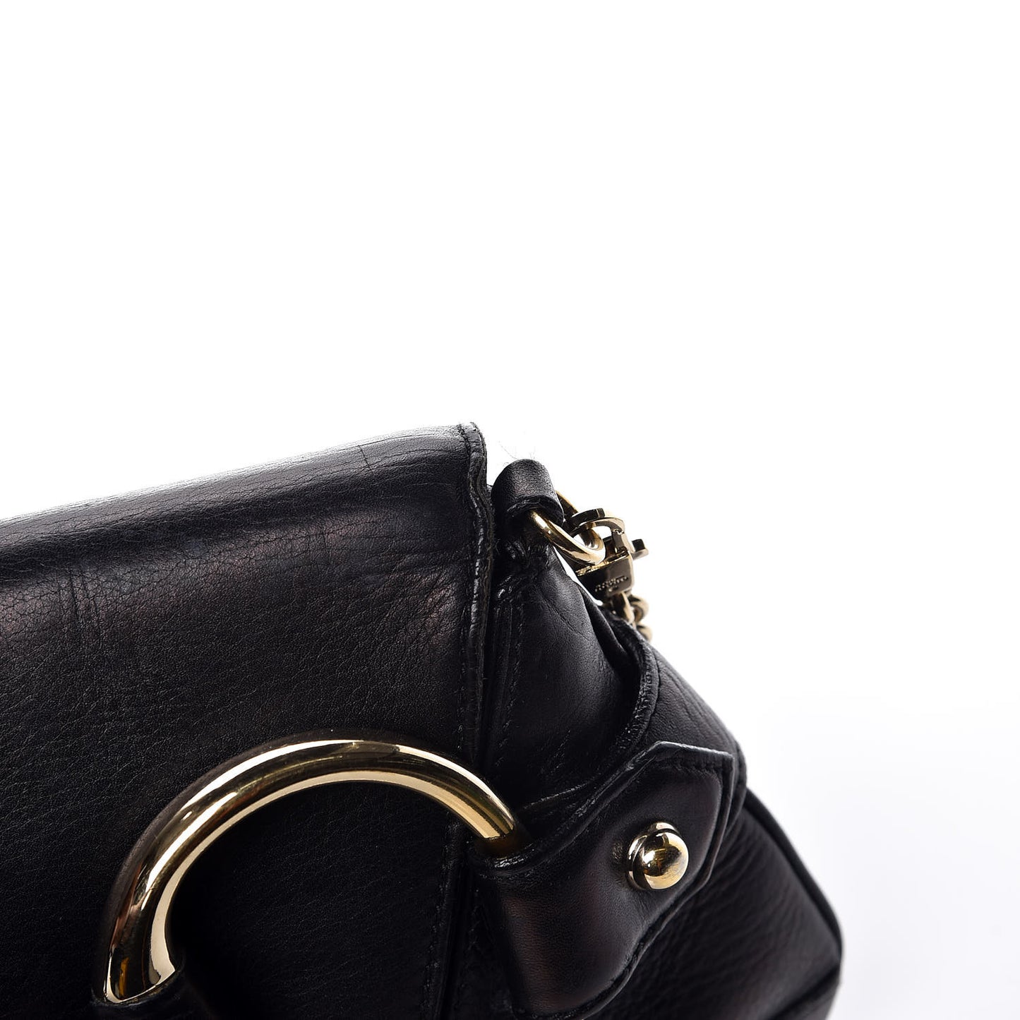 Calfskin Horsebit Chain Clutch Black